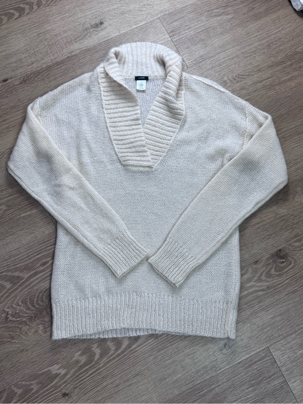 J.Crew Mohair Wool Blend Shawl Collar Sweater Ivory Cream Size M